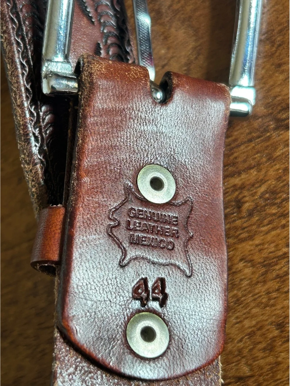 Brown Genuine Leather Belt with Black Embossed Arrow Design Size 44